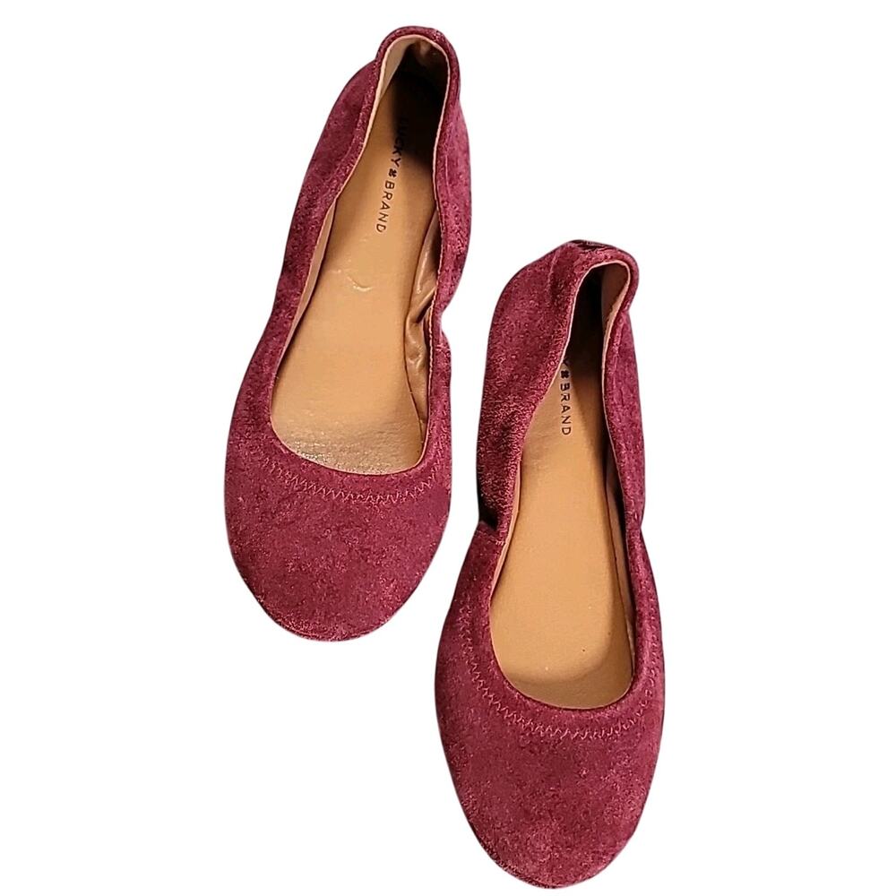 LUCKY BRAND Echo Ballet Flats 8 Burgundy Leather Whipstitch Boho Balletcore